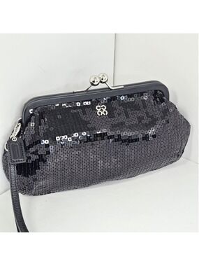 AUTHENTIC COACH Julia Special Edition Black Sequin Kisslock Wristlet Clutch